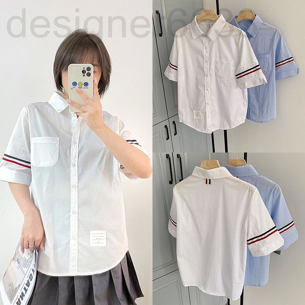 women's blouses & shirts designer tb cuff band four bar short sleeve shirt college style single breasted casual loose coat yjz0, White
women's blouses & shirts designer tb cuff band four bar short sleeve shirt college style single breasted casual loose coat yjz0, White