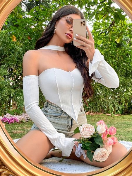 split cuff hanky hem tee 149r#, White
split cuff hanky hem tee 149r#, White