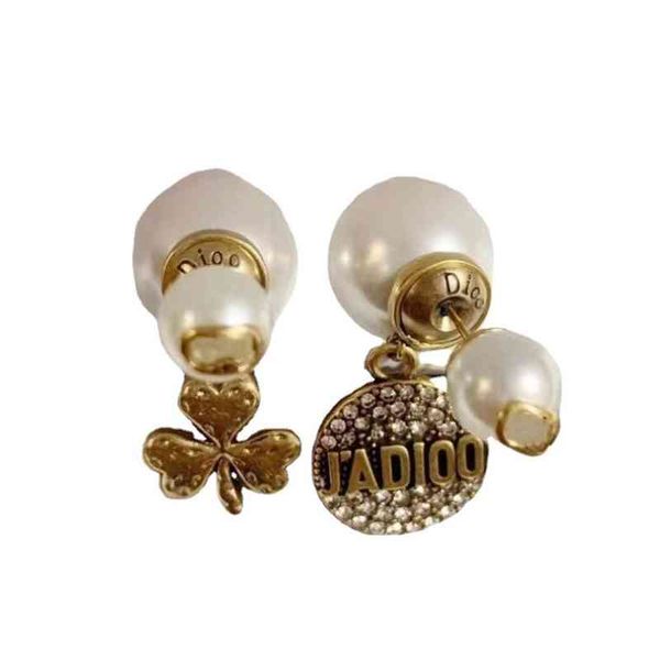 pearl earrings female clover round asymmetric earrings jewelry, Silver