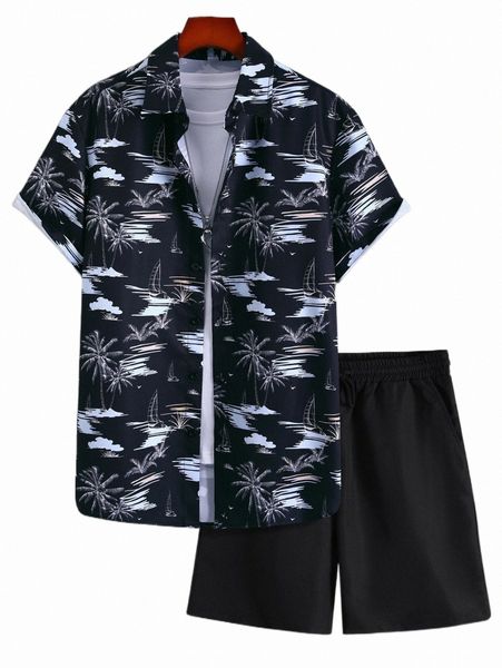 men random tropical print shirt & drawstring waist shorts without tee x2vp#, Gray
men random tropical print shirt & drawstring waist shorts without tee x2vp#, Gray