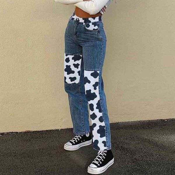 women's pants & capris fashion street jeans autumn women's high waist straight tube cow print splicing casual pants ydl8, Black;white 
women's pants & capris fashion street jeans autumn women's high waist straight tube cow print splicing casual pants ydl8, Black;white