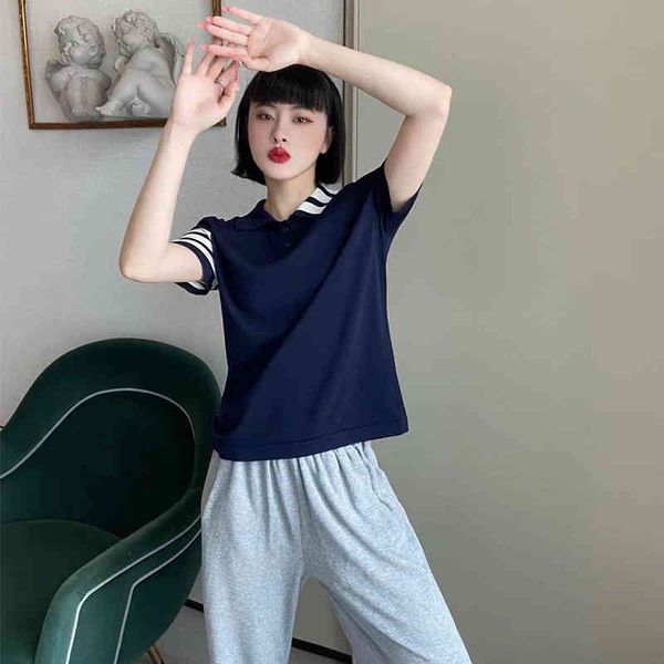 women's knits & tees 22 year high version solid color knitted lapel short sleeve stripe cover meat thin casual fashion loose women twcy, White
women's knits & tees 22 year high version solid color knitted lapel short sleeve stripe cover meat thin casual fashion loose women twcy, White
