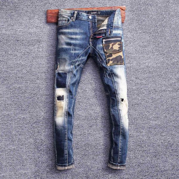 men's jeans street fashion tattered men's jeans worn washed stitched pockets micro elastic hip-hop slim fit tsk9, Blue
men's jeans street fashion tattered men's jeans worn washed stitched pockets micro elastic hip-hop slim fit tsk9, Blue