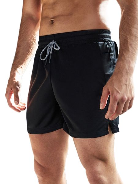 men drawstring waist split hem sports shorts with towel loop m263#, White;black
men drawstring waist split hem sports shorts with towel loop m263#, White;black