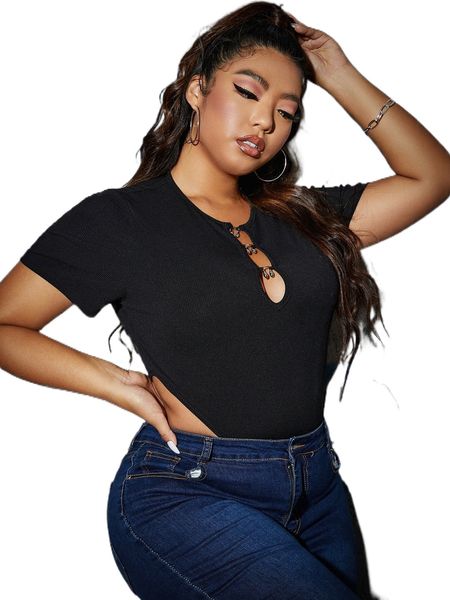 plus ring detail cut out bodysuit j3yb#, Black
plus ring detail cut out bodysuit j3yb#, Black