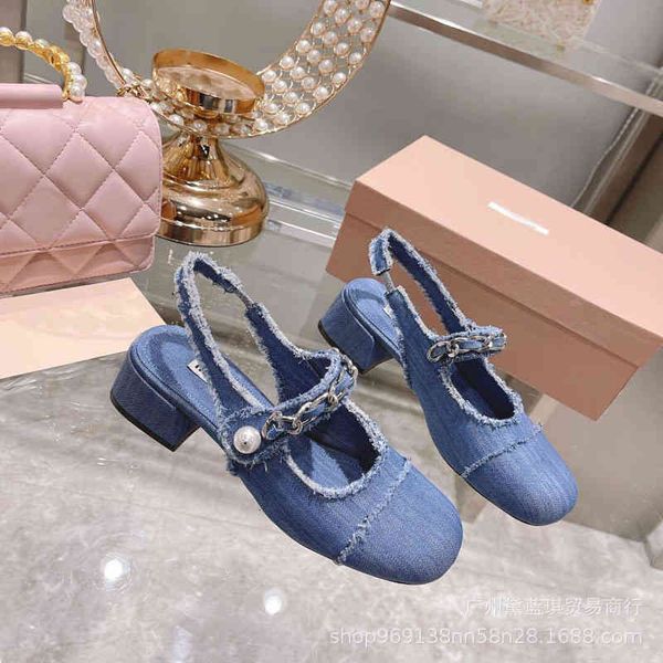 sandals lace twill denim pearl chain round head thick heel low empty mary jane sandals women's shoes, Black
sandals lace twill denim pearl chain round head thick heel low empty mary jane sandals women's shoes, Black