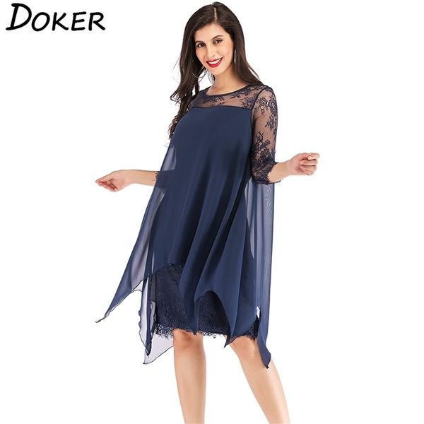 new lace chiffon patchwork dress women oneck 34 sleeve loose aline dress ladies elegant hollow evening party dress 5xl t200107, White;black 
new lace chiffon patchwork dress women oneck 34 sleeve loose aline dress ladies elegant hollow evening party dress 5xl t200107, White;black