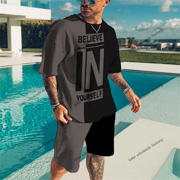 3d letter printed men's t-shirt shorts two piece set summer tracksuits fashion street jogging male suit casual o-neck sportswear 220817, Gray
3d letter printed men's t-shirt shorts two piece set summer tracksuits fashion street jogging male suit casual o-neck sportswear 220817, Gray