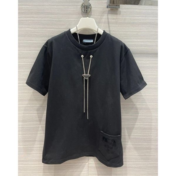summer women spring t shirts brand triangle metal necklace short sleeve loose pocket embroidery t-shirt fashion round neck pure cotton tees, White
summer women spring t shirts brand triangle metal necklace short sleeve loose pocket embroidery t-shirt fashion round neck pure cotton tees, White
