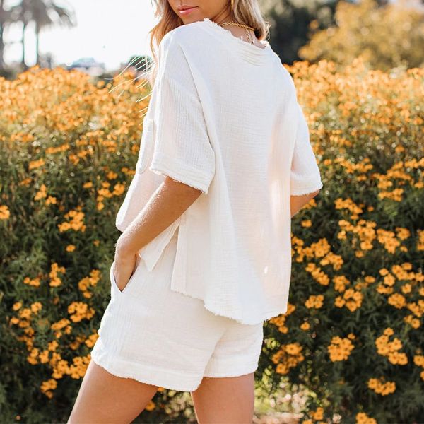 summer casual cotton linen pocket sets short sleeve t shirt and elastic shorts two piece set women beach solid outfits tracksuit 0617, White
summer casual cotton linen pocket sets short sleeve t shirt and elastic shorts two piece set women beach solid outfits tracksuit 0617, White