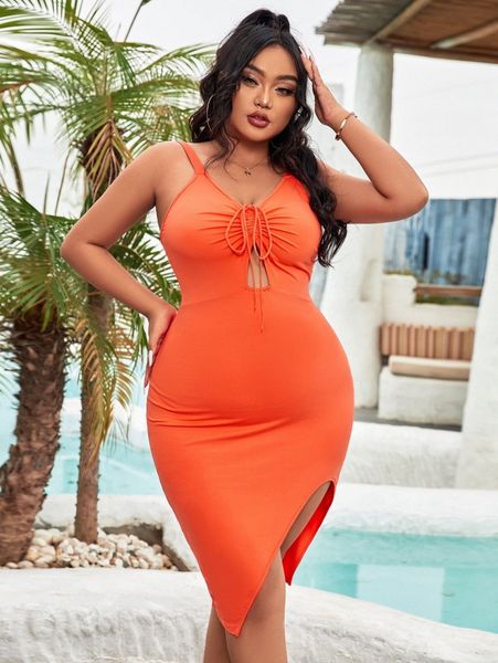 plus cut out drawstring front asymmetrical hem cami dress f3ir#, Black
plus cut out drawstring front asymmetrical hem cami dress f3ir#, Black