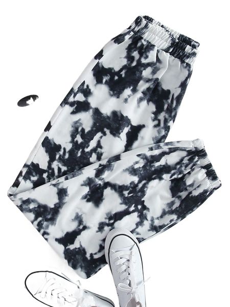 tie dye elastic waist sweatpants r4cv#, Black;white