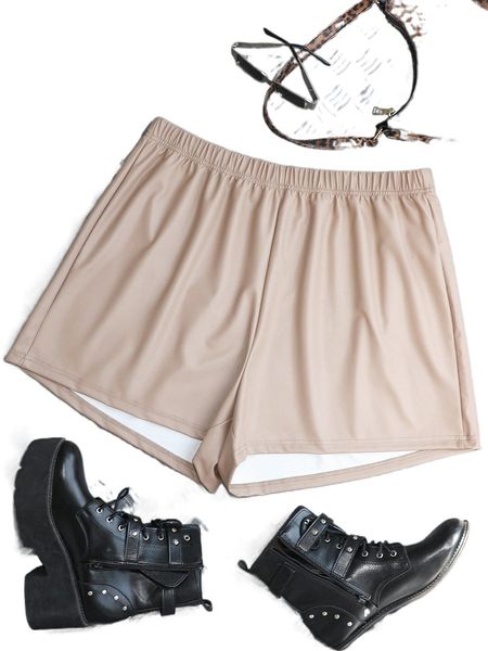 plus high waist pu shorts f3aj#, Black