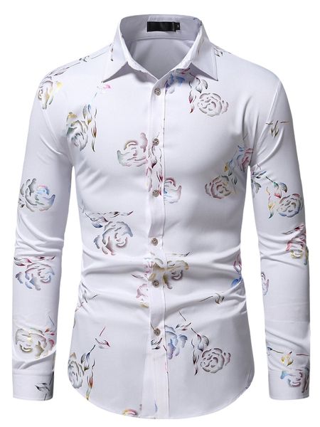 men random rose jacquard button up shirt w9wy#, White;black
