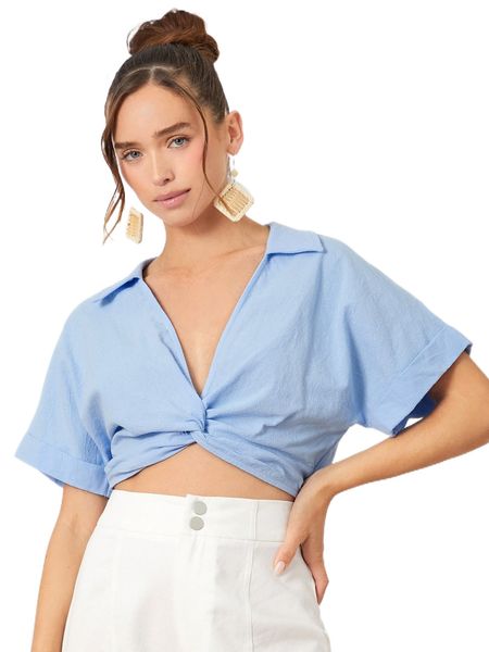 twist front roll up sleeve blouse c7n7#, White
twist front roll up sleeve blouse c7n7#, White