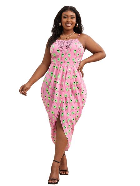 x the modern alien plus alien & ice cream print guipure lace panel wrap cami dress e9jb#, Black
x the modern alien plus alien & ice cream print guipure lace panel wrap cami dress e9jb#, Black