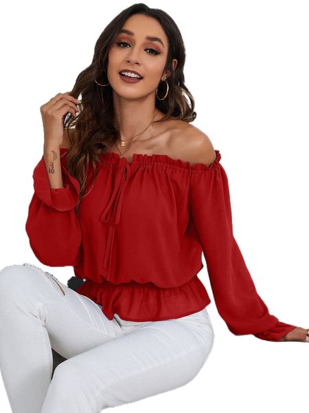 off shoulder frilled drawstring front flounce sleeve ruffle hem chiffon blouse 90gp#, White
off shoulder frilled drawstring front flounce sleeve ruffle hem chiffon blouse 90gp#, White