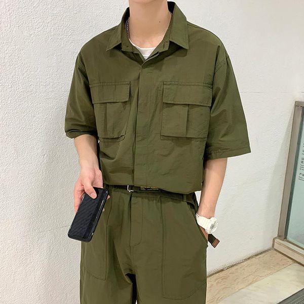 men's tracksuits autumn one-piece sets men's fashion retro pocket tooling men loose casual short-sleeved shirt trousers two-piece, Gray
men's tracksuits autumn one-piece sets men's fashion retro pocket tooling men loose casual short-sleeved shirt trousers two-piece, Gray