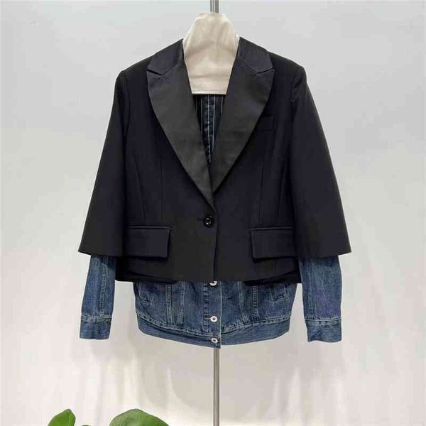 women's jackets d spring penny end chao brand korean design sense cowboy splicing suit collar women's coat, Black;brown