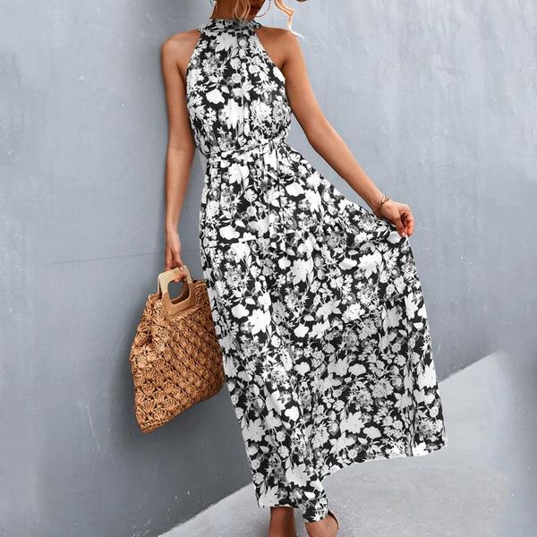 party dresses vintage women's summer fashion polka dot printed hanging neck tie dress long sleeveless floral vestidosparty, White;black
party dresses vintage women's summer fashion polka dot printed hanging neck tie dress long sleeveless floral vestidosparty, White;black