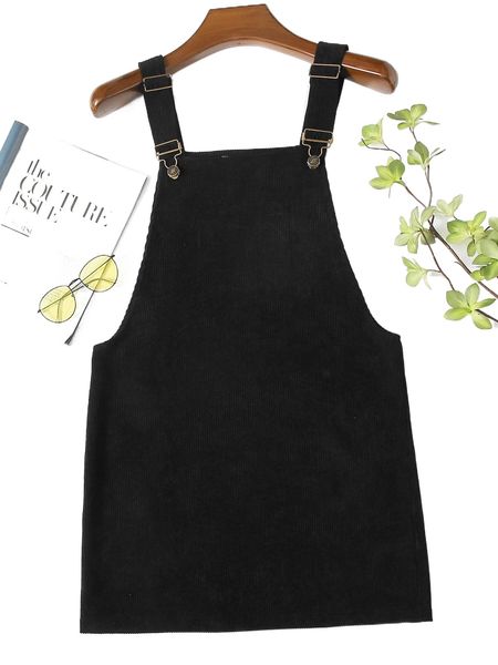plus solid cord overall dress 59p5#, Black