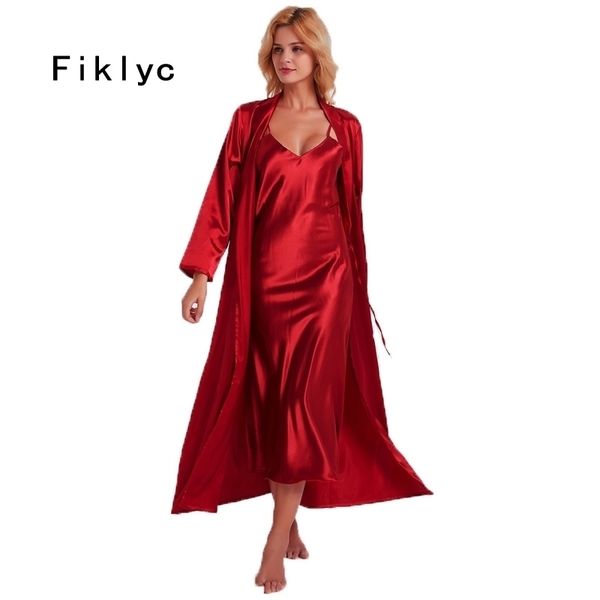 fiklyc underwear spring womens long nightdress bathrobes two pieces robe & gown sets nighties satin sleepwear y200425, Black;red
fiklyc underwear spring womens long nightdress bathrobes two pieces robe & gown sets nighties satin sleepwear y200425, Black;red
