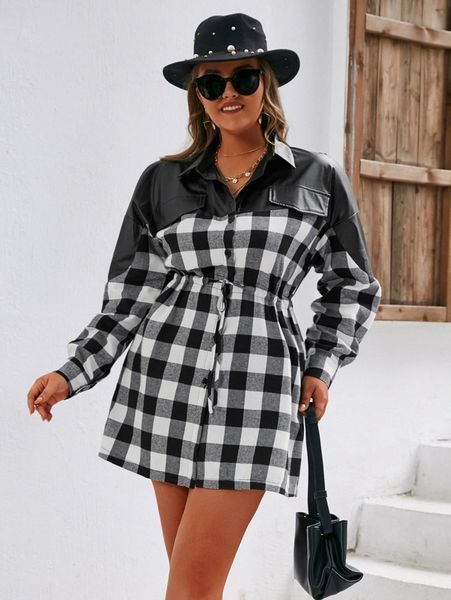 simplee plus buffalo plaid drop shoulder drawstring waist shirt dress m1sf#, Black
simplee plus buffalo plaid drop shoulder drawstring waist shirt dress m1sf#, Black