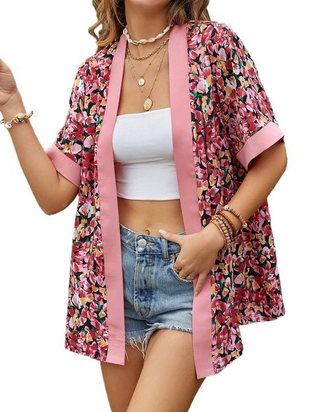 allover floral print kimono j5hd#, White;black