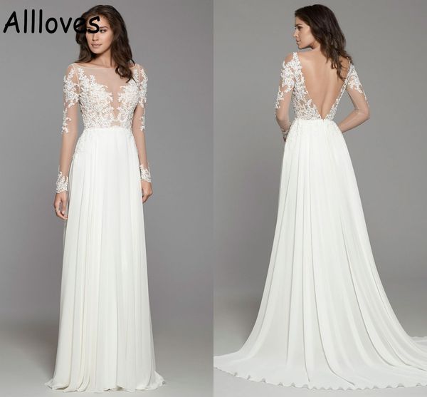simple beach a line chiffon wedding gowns boho garden lace appliqued backless bridal dress illusion long sleeves sheer neck sweep train robe, White
simple beach a line chiffon wedding gowns boho garden lace appliqued backless bridal dress illusion long sleeves sheer neck sweep train robe, White