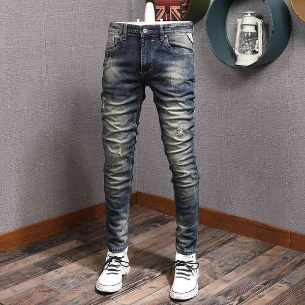 men's jeans fashionable men's jeans with holes are worn washed embroidered patches micro elastic slim fitting pants fashion f5sv, Blue
men's jeans fashionable men's jeans with holes are worn washed embroidered patches micro elastic slim fitting pants fashion f5sv, Blue