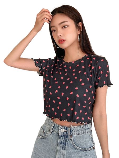 dazy strawberry print lettuce trim tee l4uf#, White
dazy strawberry print lettuce trim tee l4uf#, White