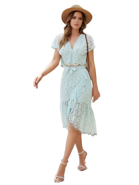 dolman sleeve slit back lace & ruffle trim belted skirt q4uy#, White 
dolman sleeve slit back lace & ruffle trim belted skirt q4uy#, White