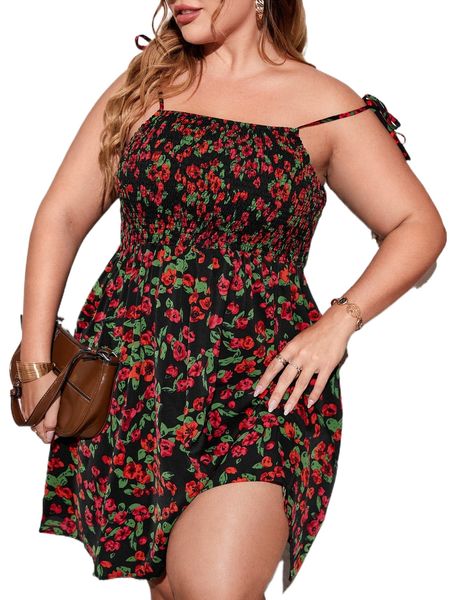 plus all over floral print shirred cami dress b9yf#, Black
plus all over floral print shirred cami dress b9yf#, Black