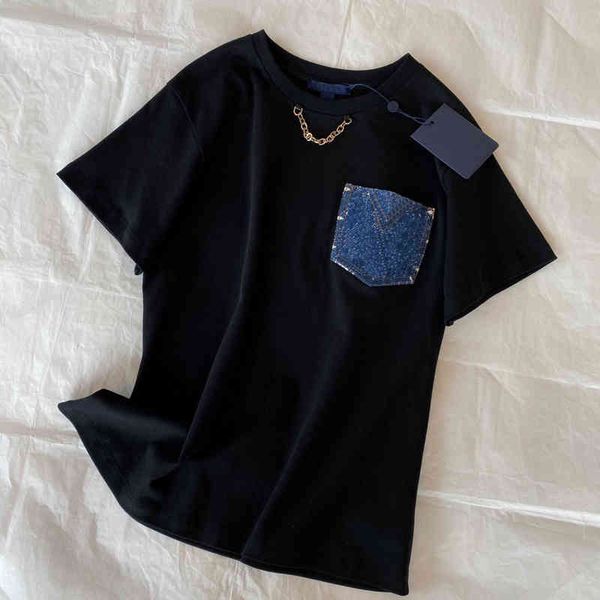 women's t-shirt spring donkey family men's and women's same old flower pocket chain round neck casual short sleeve, White
women's t-shirt spring donkey family men's and women's same old flower pocket chain round neck casual short sleeve, White