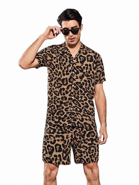 men revere collar leopard shirt & shorts set o2aj#, Gray
men revere collar leopard shirt & shorts set o2aj#, Gray