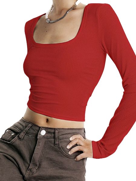ribbed knit scoop neck crop tee 5164#, White