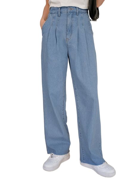 dazy high waist fold pleated raw cut jeans d5vd#, Blue
dazy high waist fold pleated raw cut jeans d5vd#, Blue