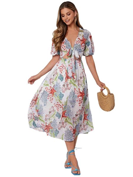 starfish & coral print knot front cut out dress i7bt#, Black;gray
starfish & coral print knot front cut out dress i7bt#, Black;gray