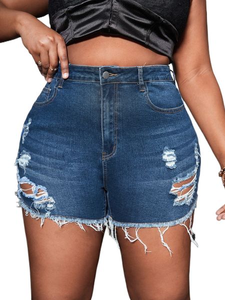 plus ripped raw hem denim shorts t8sy#, White;black
plus ripped raw hem denim shorts t8sy#, White;black