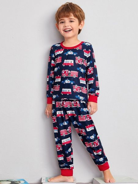 toddler boys allover car print pj set she, Blue;red