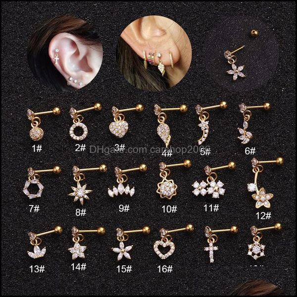 other earrings jewelry 18pcs dangle piercing cartilage with cz flower star crown heart cross wing dainty conch tragus helix s dhmxn, Golden;silver
other earrings jewelry 18pcs dangle piercing cartilage with cz flower star crown heart cross wing dainty conch tragus helix s dhmxn, Golden;silver