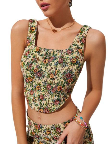 allover floral print curved hem tank r75k#, White
allover floral print curved hem tank r75k#, White