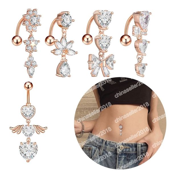 14g reverse belly button rings dangle flower star navel ring surgical steel cz belly piercing jewelry, Silver
14g reverse belly button rings dangle flower star navel ring surgical steel cz belly piercing jewelry, Silver