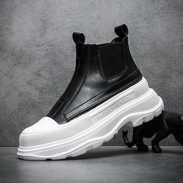 men's fashion leather boots autumn new thick-soled lightweight high boots high-trend casual white shoes chelsea, Black
men's fashion leather boots autumn new thick-soled lightweight high boots high-trend casual white shoes chelsea, Black