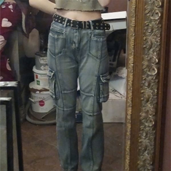 rapcopter vintage jeans high waisted pockets trousers baggy casual fashion denim cargo pants women straight korean jeans 90s 220701, Blue
rapcopter vintage jeans high waisted pockets trousers baggy casual fashion denim cargo pants women straight korean jeans 90s 220701, Blue