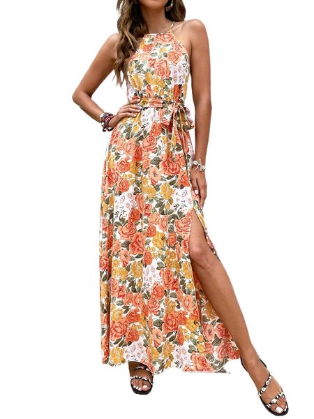 allover floral print halter neck tie back split thigh belted dress q5fa#, Black;gray
allover floral print halter neck tie back split thigh belted dress q5fa#, Black;gray
