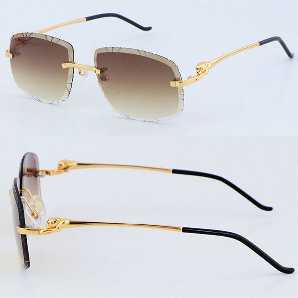 new designer diamond cut lens rimless sunglasses luxury metal womens sun glasses leopard series frame 18k gold uv400 lens male and female ad, White;black
new designer diamond cut lens rimless sunglasses luxury metal womens sun glasses leopard series frame 18k gold uv400 lens male and female ad, White;black
