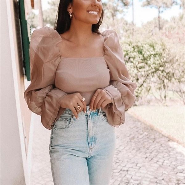 vintage chic pink mesh spliced short blouses za fashion women long flare sleeve square collar shirts 210226, Black;gray
vintage chic pink mesh spliced short blouses za fashion women long flare sleeve square collar shirts 210226, Black;gray