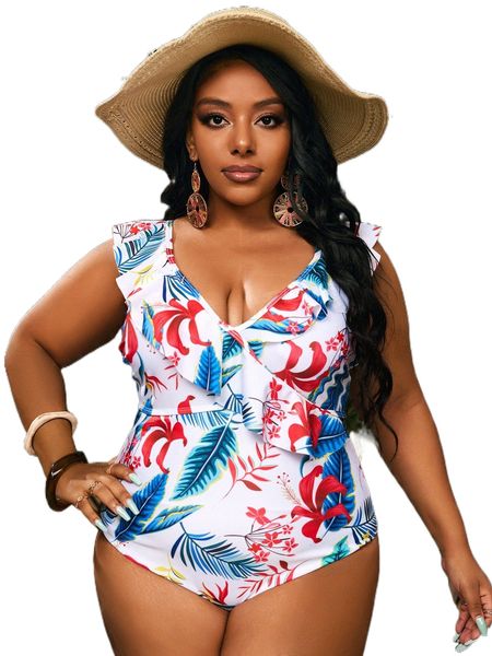plus tropical print ruffle trim crisscross back one piece swimsuit g00y#, White;black
plus tropical print ruffle trim crisscross back one piece swimsuit g00y#, White;black