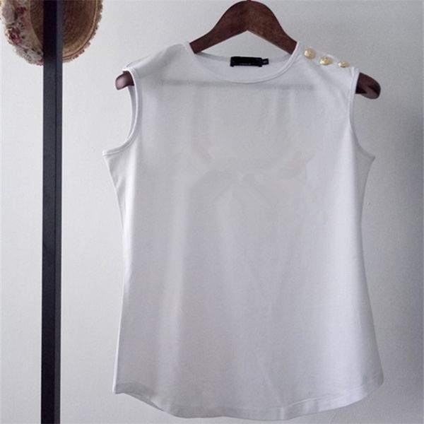 summer t shirts women sleeveless t-shirt female o-neck streetwear metal letter print cotton tees ladies classic gold button 220408, White
summer t shirts women sleeveless t-shirt female o-neck streetwear metal letter print cotton tees ladies classic gold button 220408, White